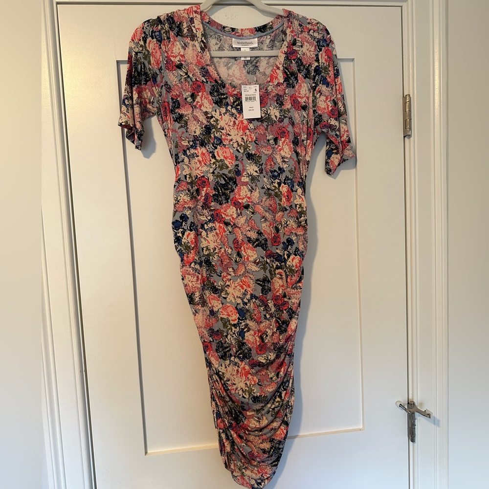 Pink and blue floral stretchy maternity dress size small